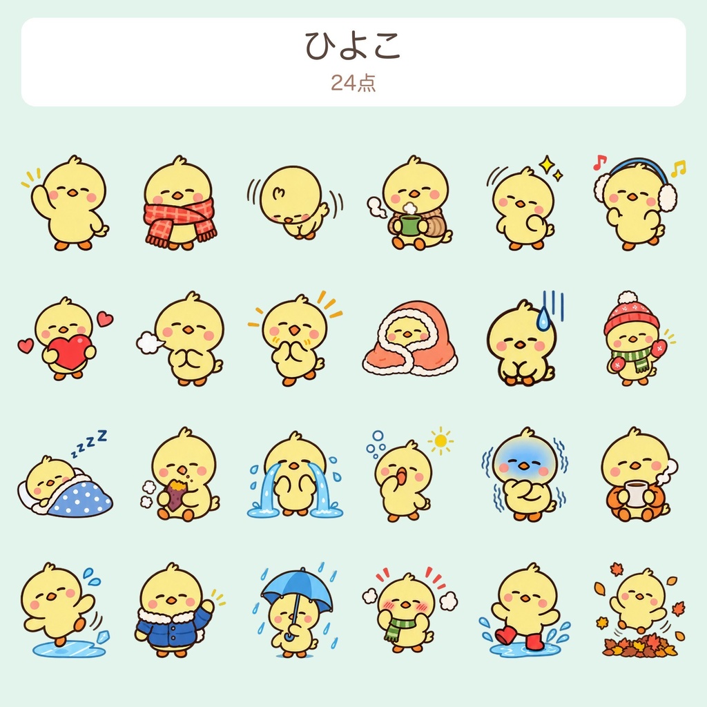 【透過PNG】ひよこ・カラス・アヒルほか ゆるかわイラスト素材120点(動くAPNG付き)