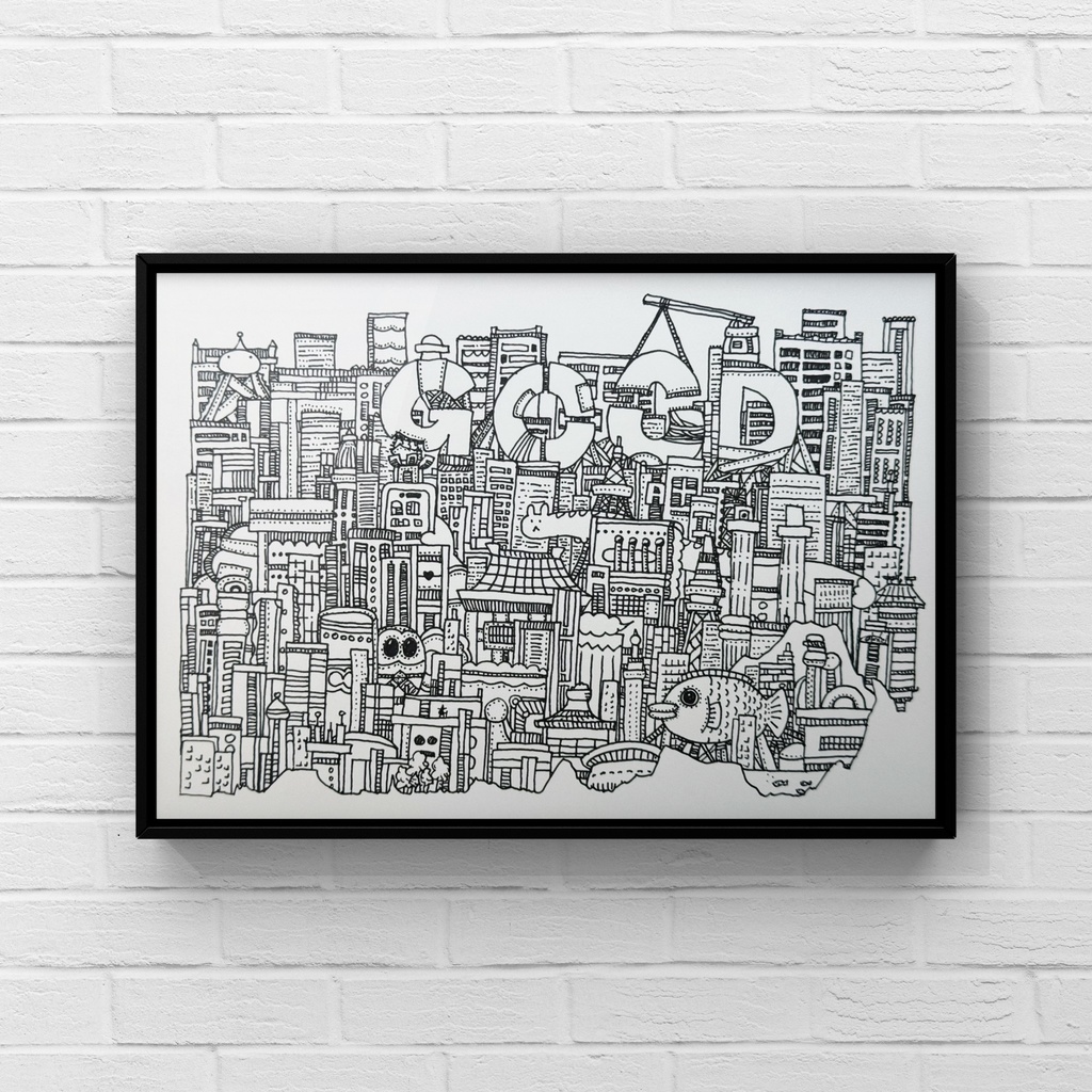 【ペン画アート】「GOOD」 (一点もの / サイン入り)