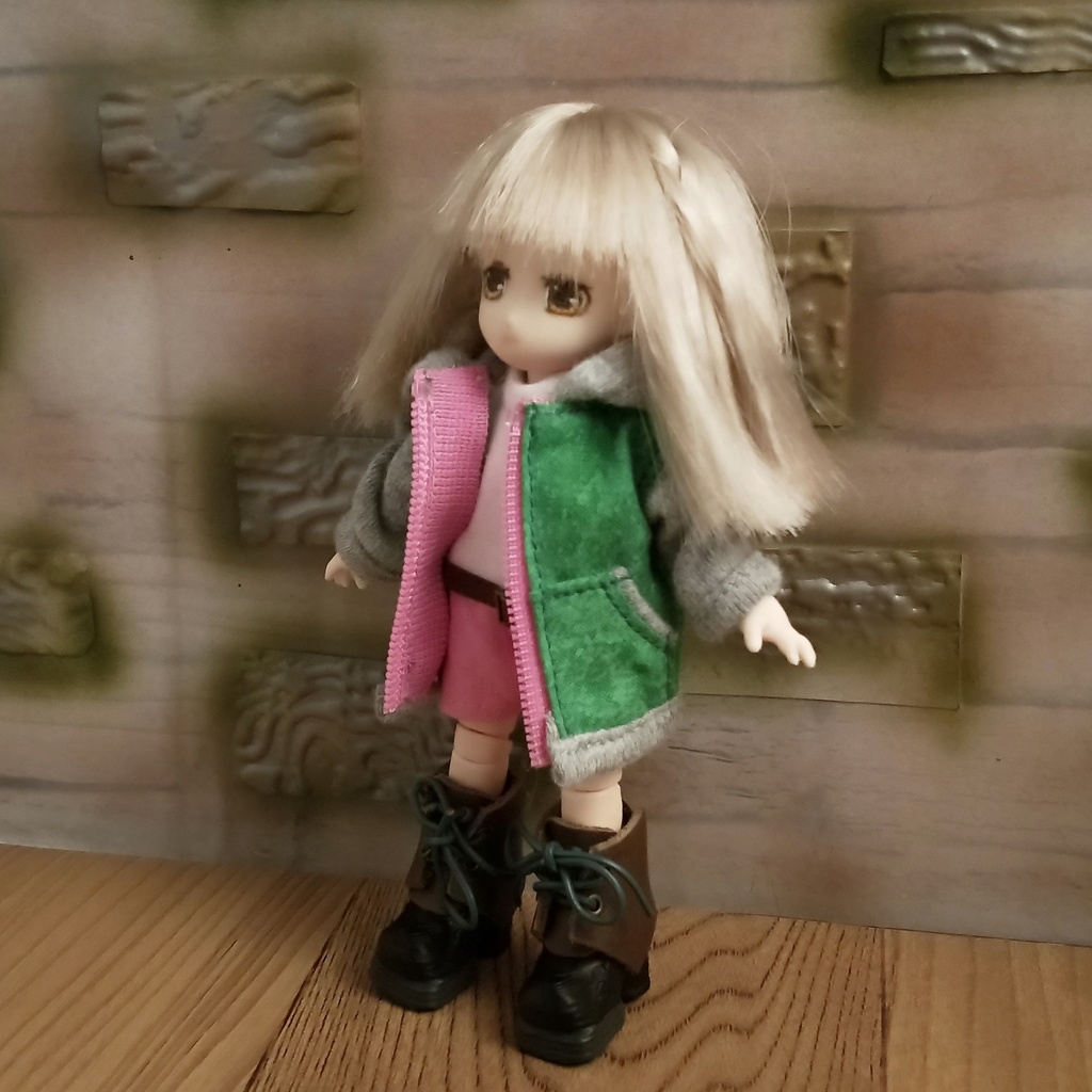 *オビツ11 グレーと緑色のパーカーセット ドール服 ねんどろいどどーる*