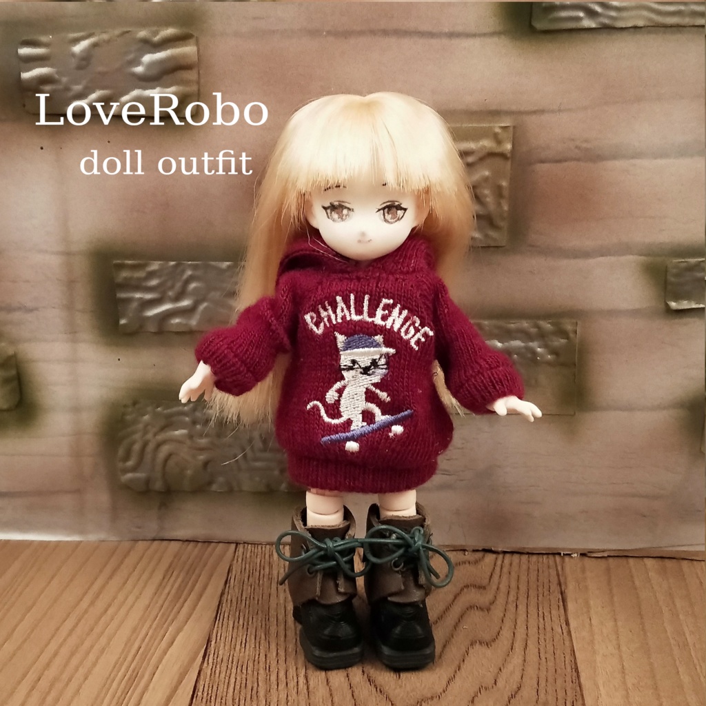 ＊オビツ11 フード付きスケボーネコ柄トレーナー ドール服 ねんどろいどどーる＊
