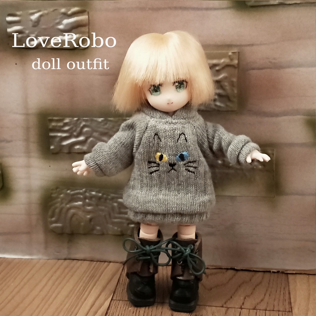*オビツ11 フード付きネコ柄トレーナー ドール服 ねんどろいどどーる*