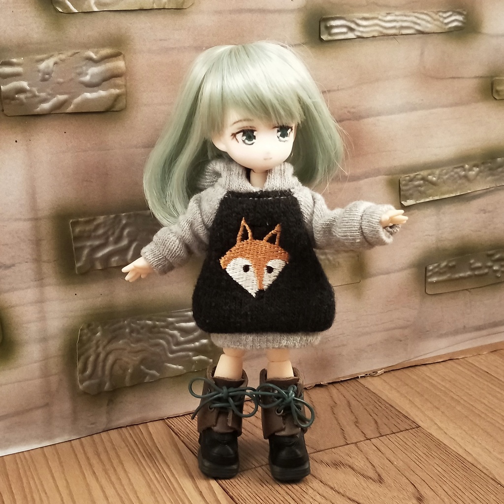＊オビツ11 フード付きキツネ柄トレーナー ドール服 ねんどろいどどーる＊