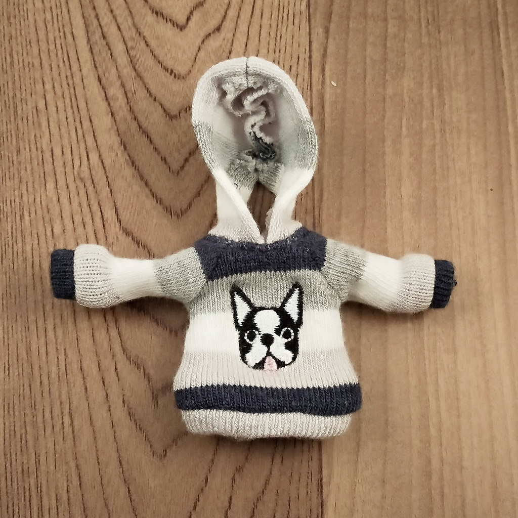 *オビツ11 フード付き犬柄トレーナー 紺ボーダー ドール服 ねんどろいどどーる*