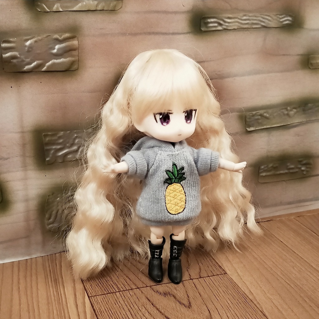 ＊オビツ11 半袖 フード付きパイナップル柄トレーナー ドール服 ねんどろいどどーる＊