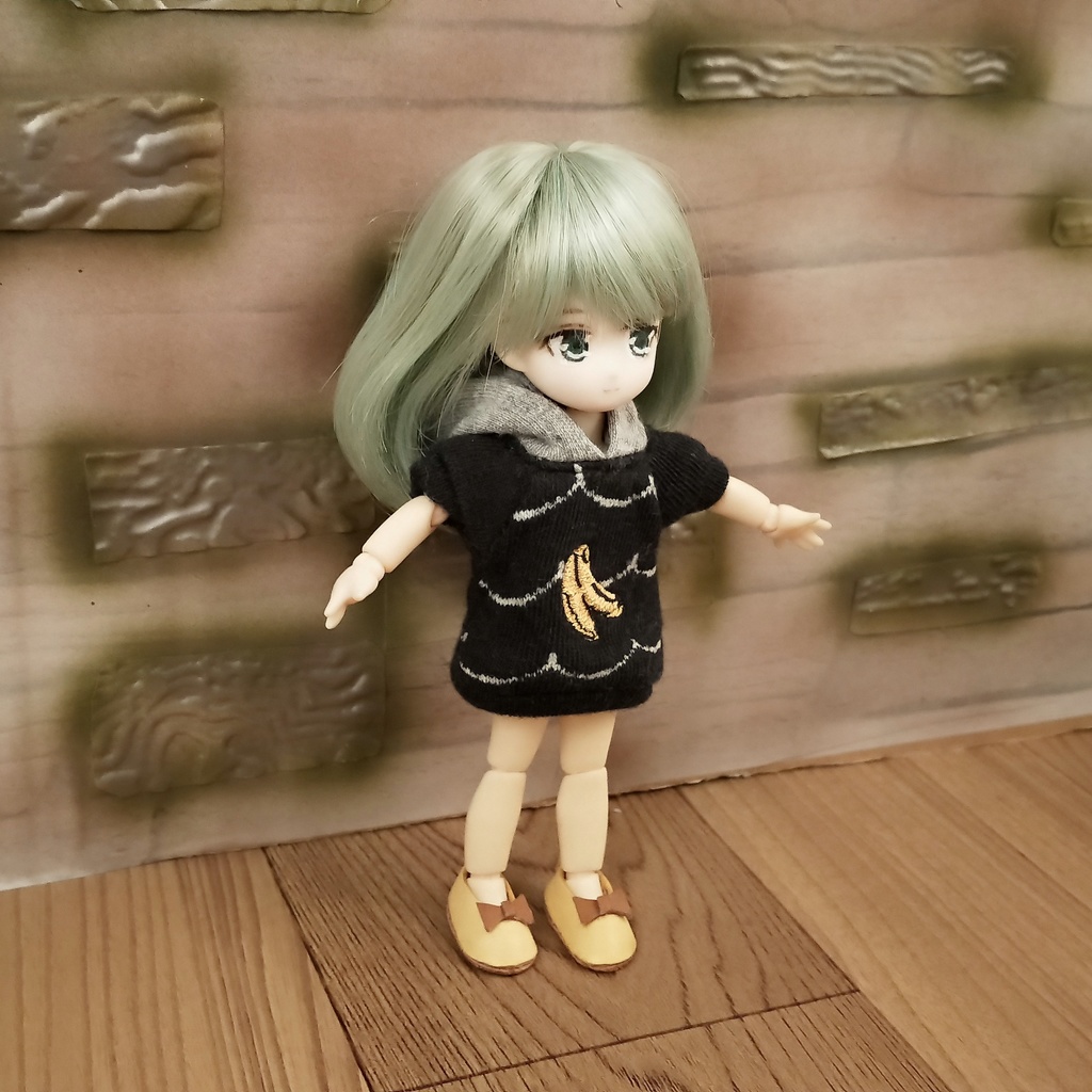 *オビツ11 半袖 フード付きバナナ柄トレーナー ドール服 ねんどろいどどーる*