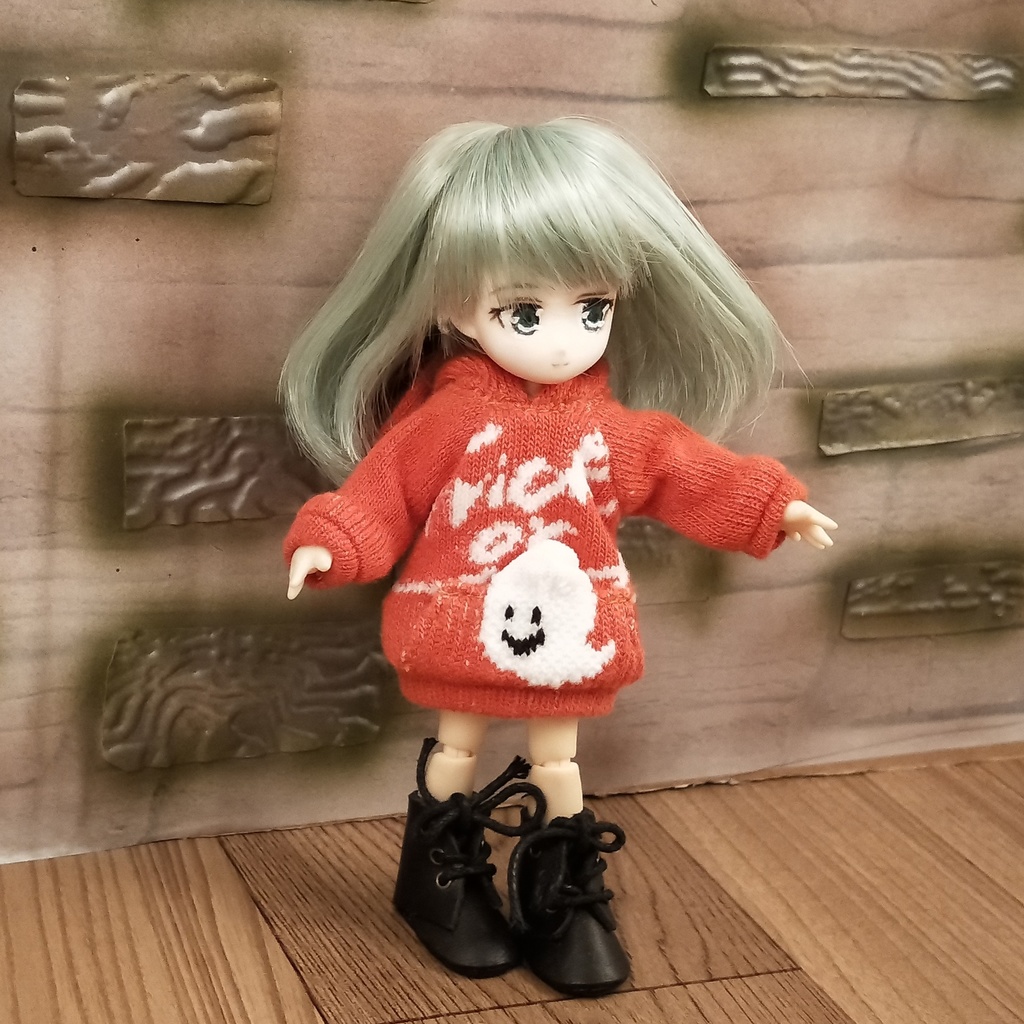 *オビツ11 フード付きおばけ柄トレーナー オレンジ ドール服 ねんどろいどどーる*