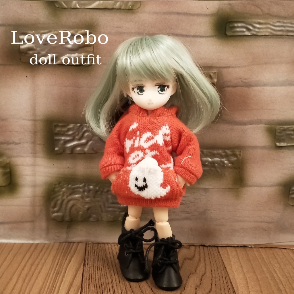 *オビツ11 フード付きおばけ柄トレーナー オレンジ ドール服 ねんどろいどどーる*