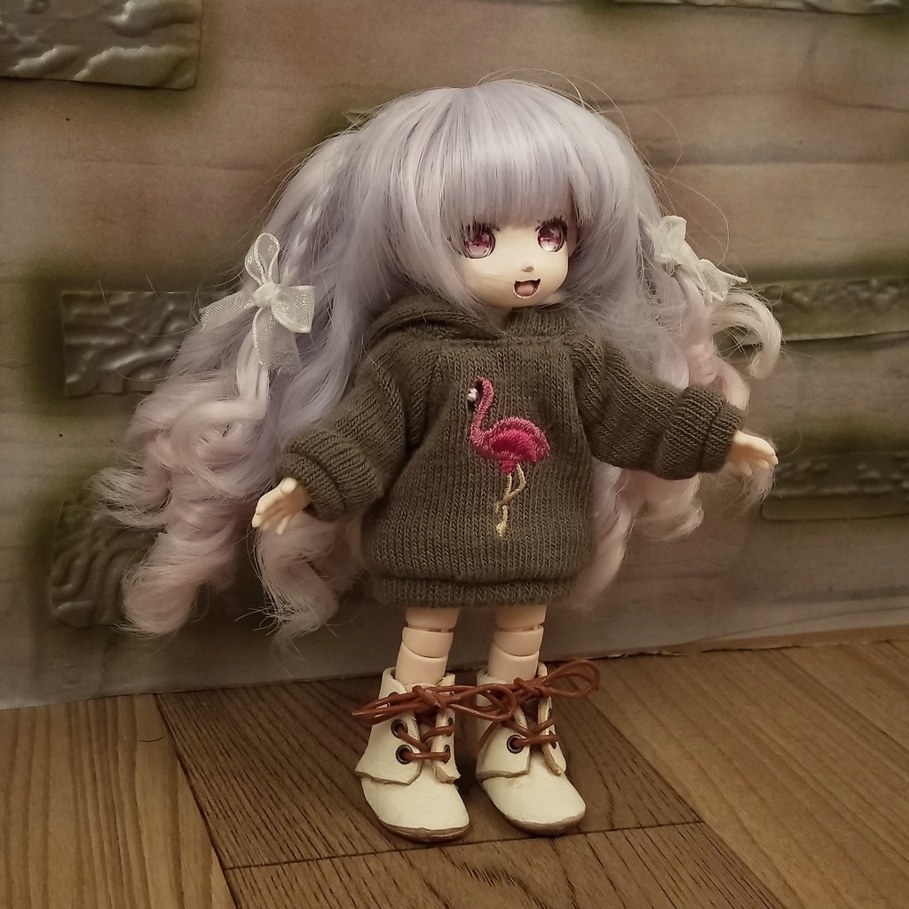 *オビツ11 フード付きフラミンゴ柄トレーナー ドール服 ねんどろいどどーる*