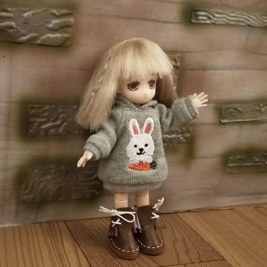 *オビツ11 フード付きうさぎ柄トレーナー ドール服 ねんどろいどどーる*