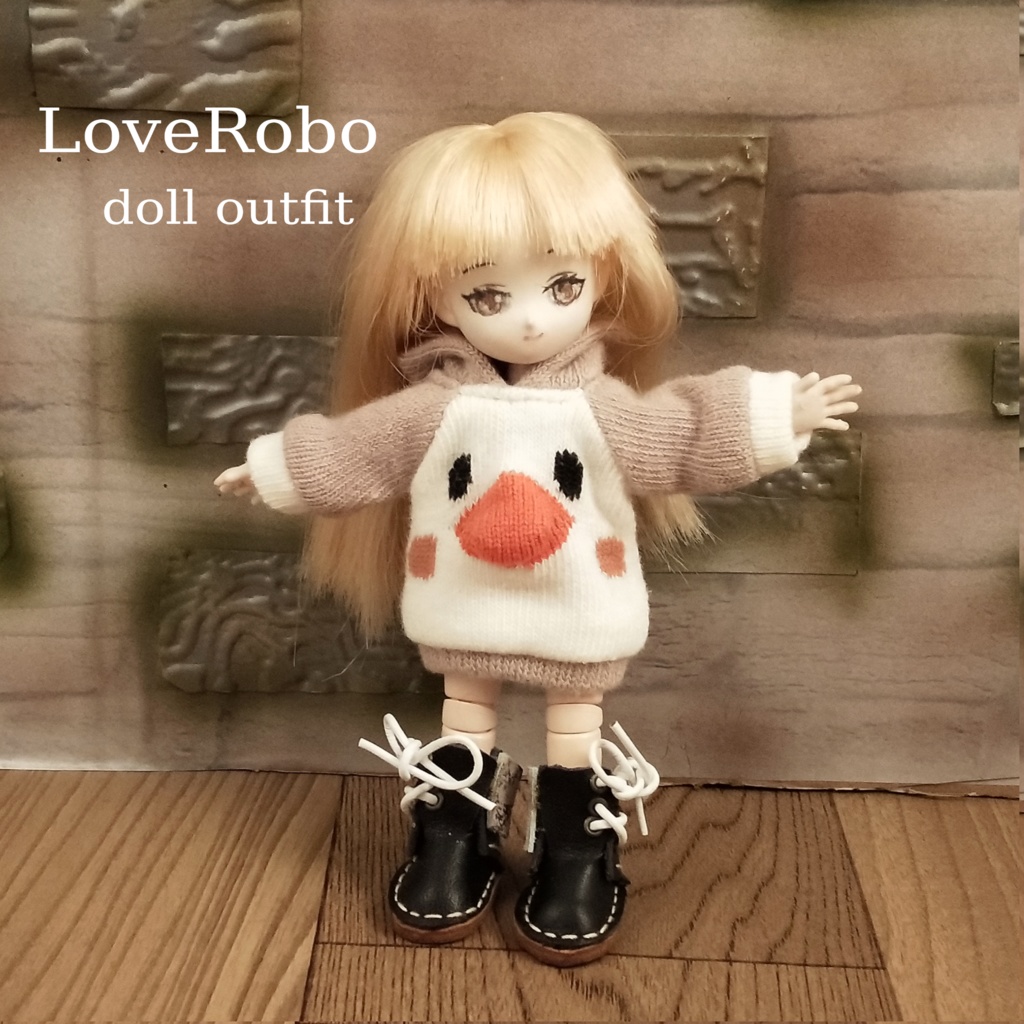 ＊オビツ11 フード付きトリ柄トレーナー くちばし ドール服 ねんどろいどどーる＊