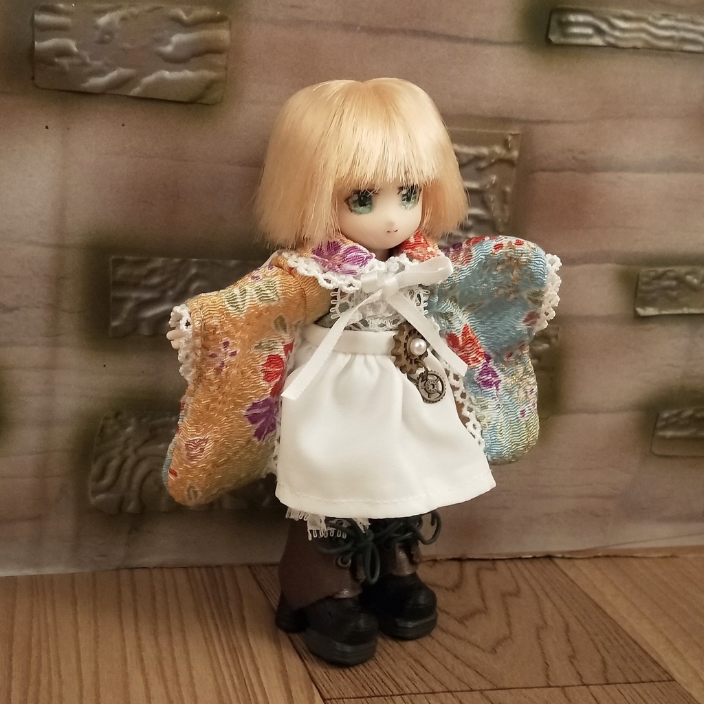 *オビツ11 着物袖メイド服セット 黄色と水色系 ドール服 ねんどろいどどーる*