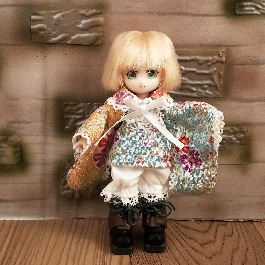 *オビツ11 着物袖メイド服セット 黄色と水色系 ドール服 ねんどろいどどーる*