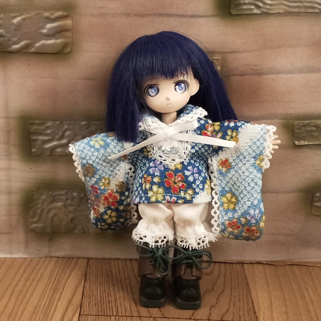 *オビツ11 着物袖メイド服セット 青系 ドール服 ねんどろいどどーる*