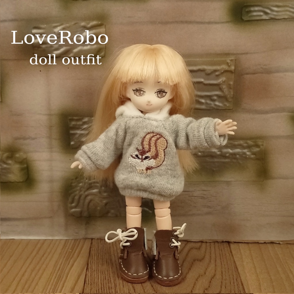 *オビツ11 フード付きリス柄トレーナー ドール服 ねんどろいどどーる*