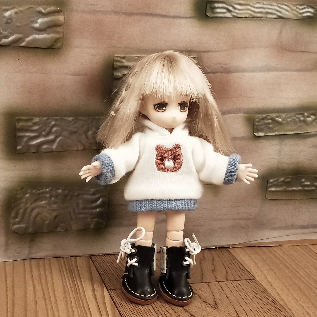 *オビツ11 フード付きクマ柄トレーナー ドール服 ねんどろいどどーる*