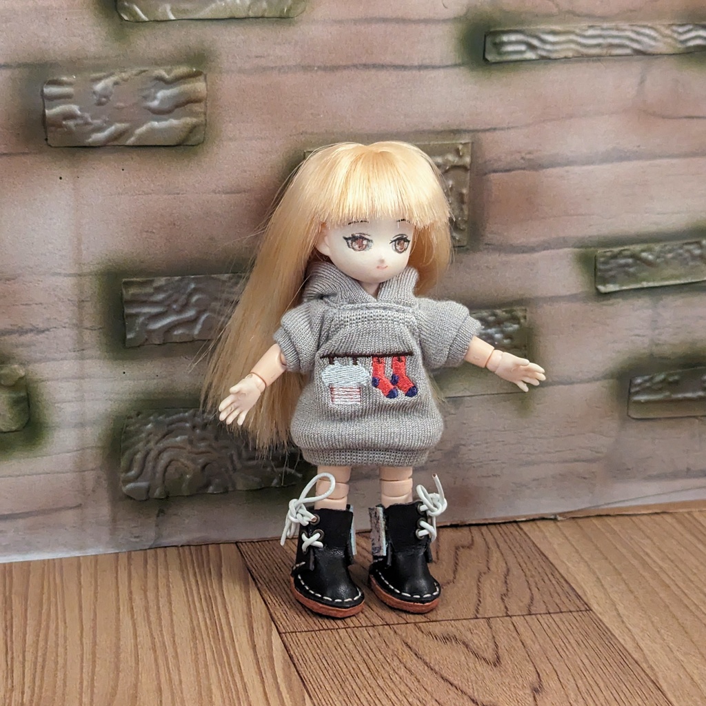 *オビツ11 半袖 フード付き洗濯物柄 トレーナー ドール服 ねんどろいどどーる*