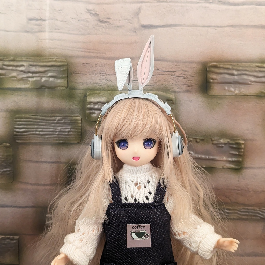 ＊オビツ11 うさぎ耳ヘッドホン ブラック ドール服 ねんどろいどどーる＊