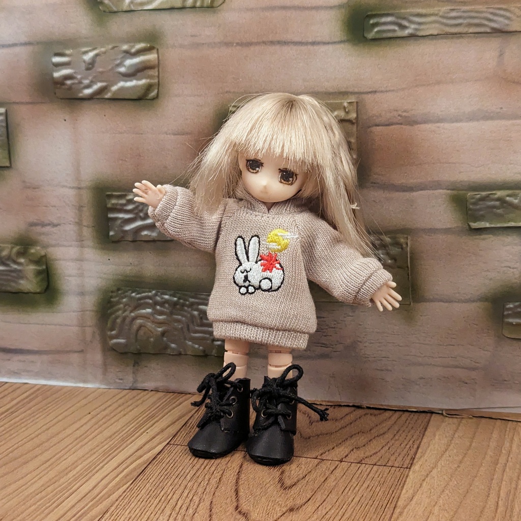 *オビツ11 フード付き 月とうさぎ柄トレーナー ドール服 ねんどろいどどーる*