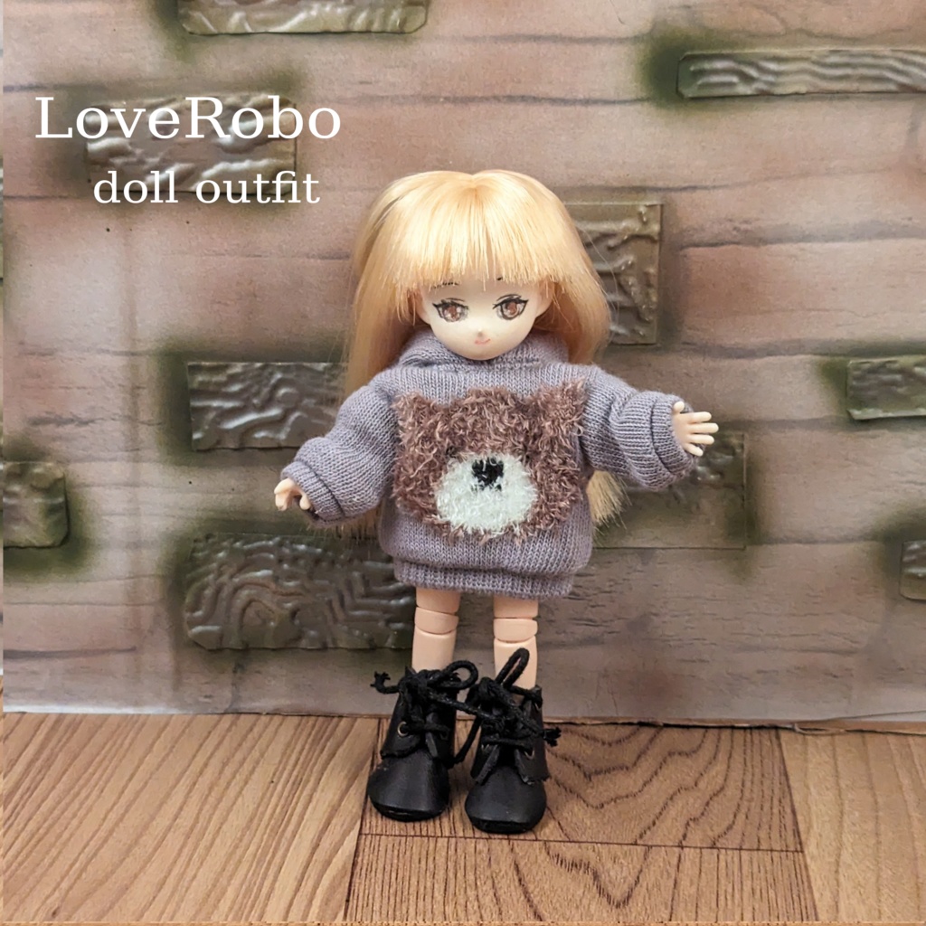 ＊オビツ11 フード付きふわふわクマ柄トレーナー ドール服 ねんどろいどどーる＊