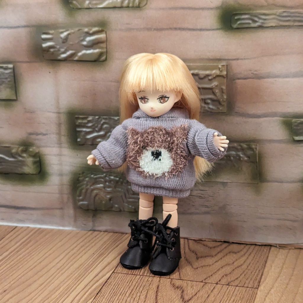 *オビツ11 フード付きふわふわクマ柄トレーナー ドール服 ねんどろいどどーる*