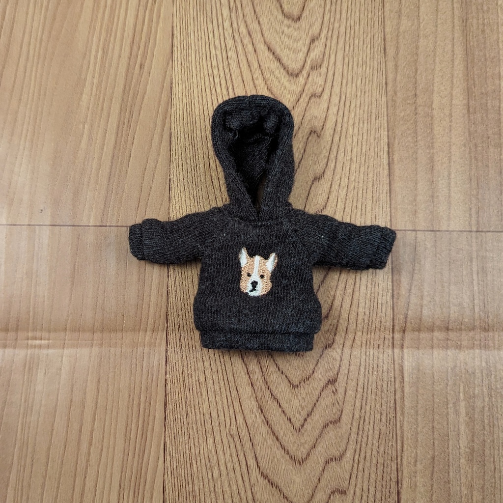 *オビツ11 フード付き犬柄トレーナー チャコールグレー ドール服 ねんどろいどどーる*