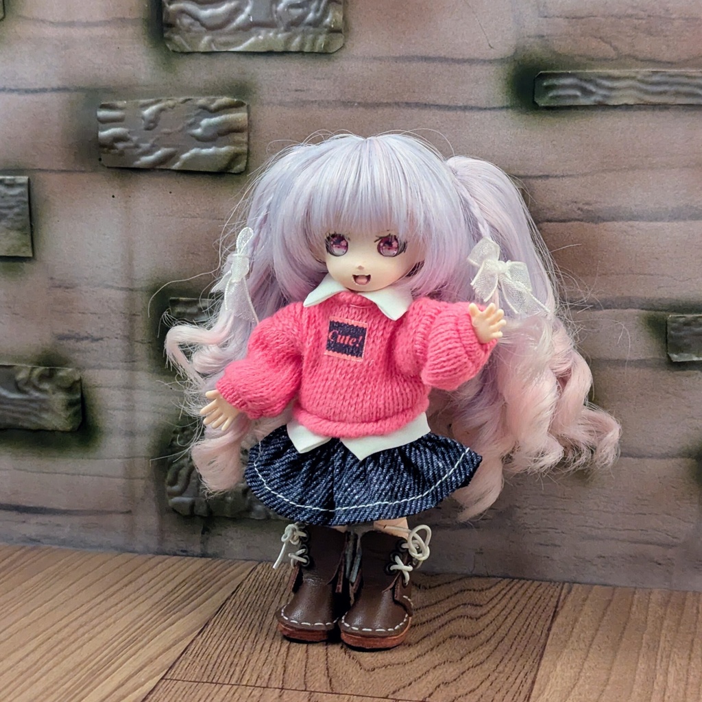 *オビツ11 お出かけワンピース 濃いピンク ドール服 ねんどろいどどーる*