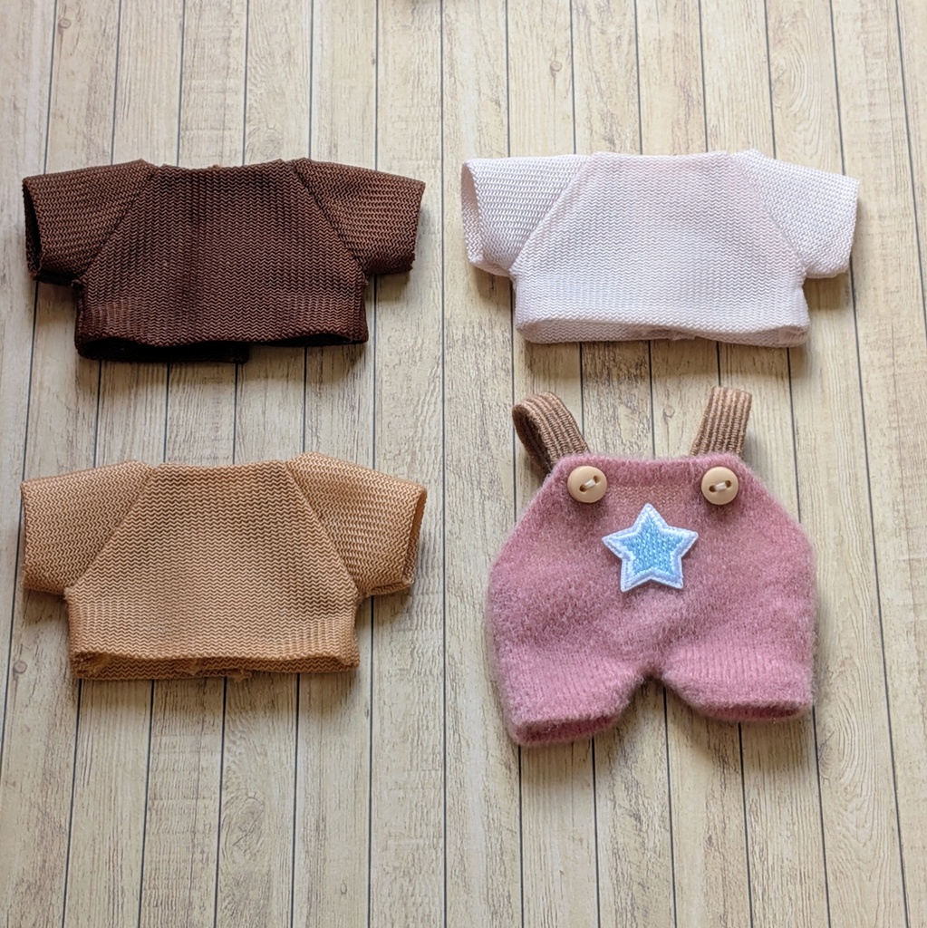 10cmぬい服 サロペット&ラグランTシャツセット くすみピンク