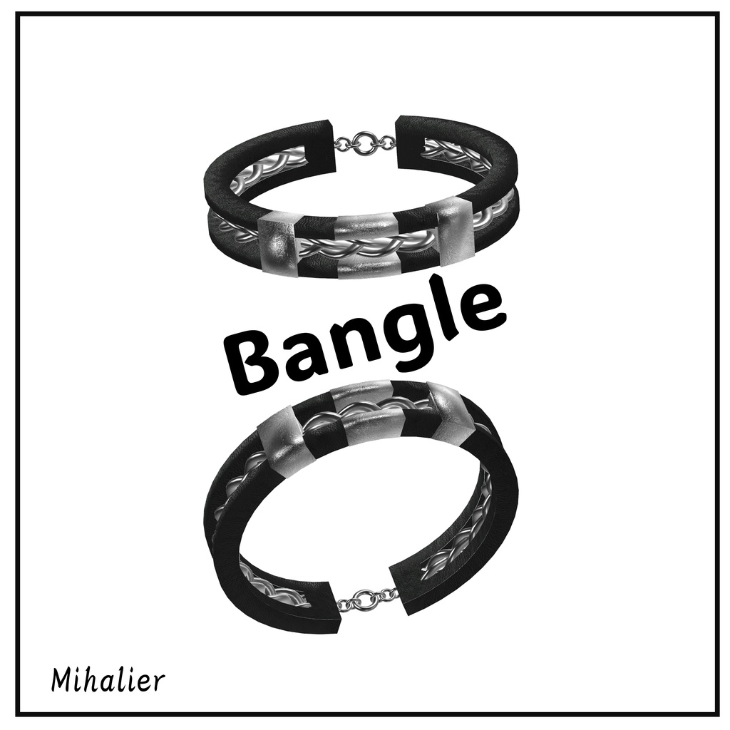 【3Dモデル】レザー＆メタル・編み込みバングル "Mihalier Bangle"