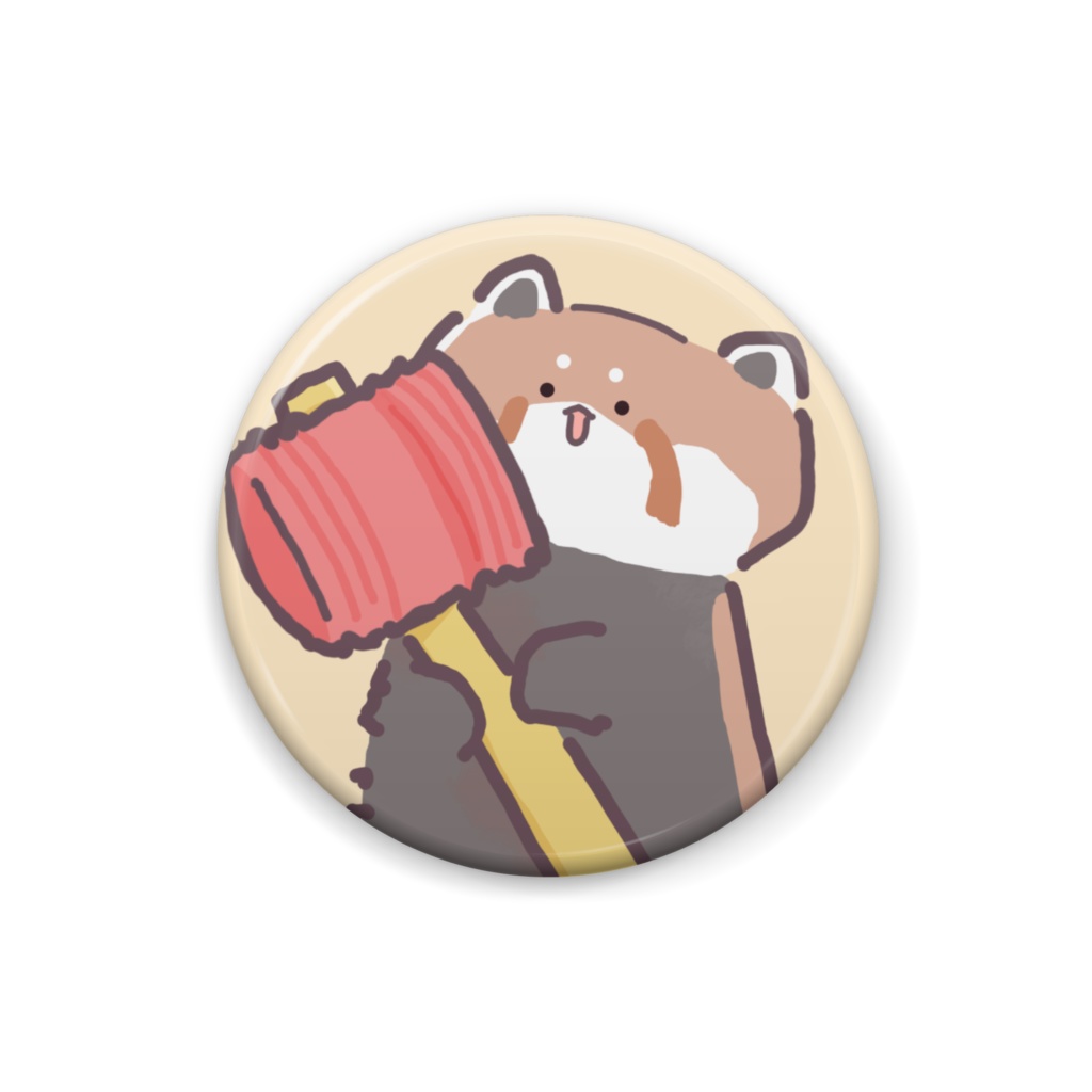 【缶バッジ】レッサーパンダとぴこぴこハンマー