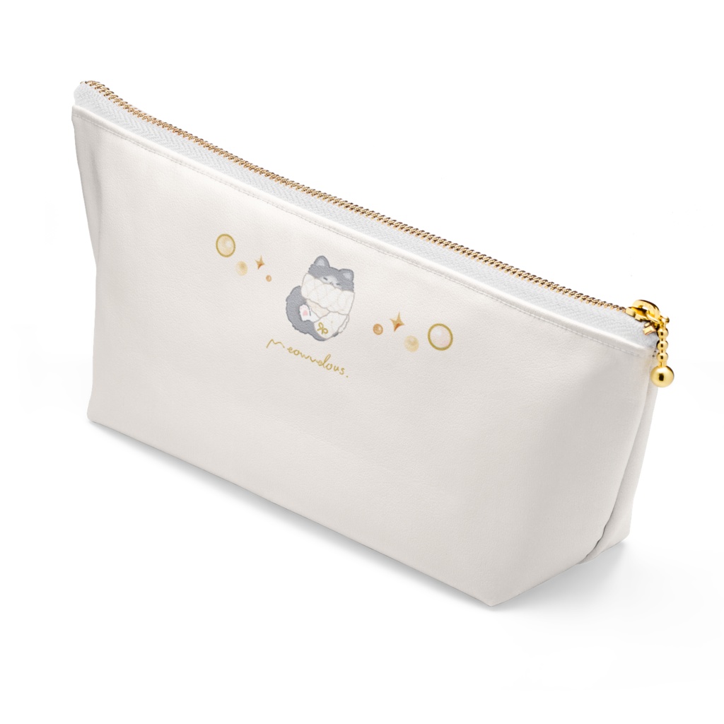 冬限定【ポーチ】ねことマフラー/パールホワイト