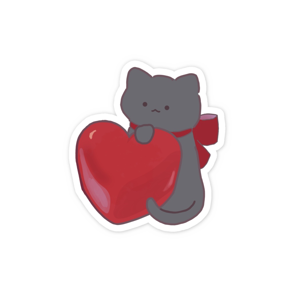 バレンタイン限定【ステッカー】黒猫とルビーチョコ