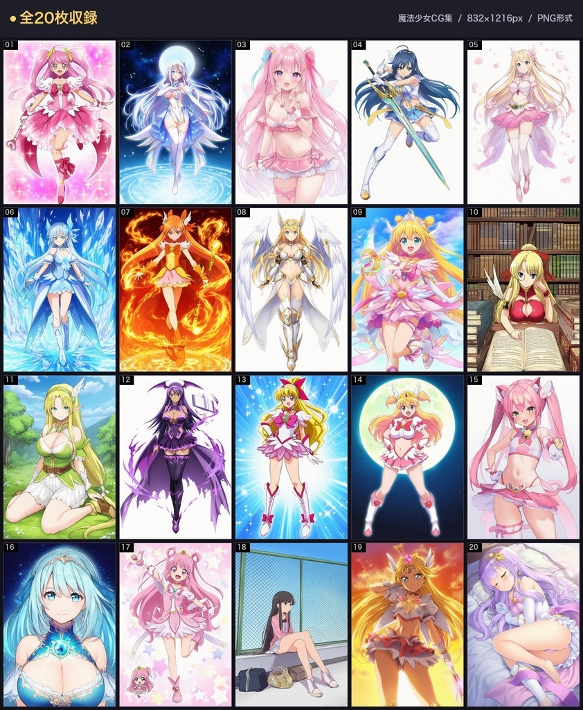 【AI生成】魔法少女CG集 Vol.1｜ファンタジー 高解像度20枚 商用可