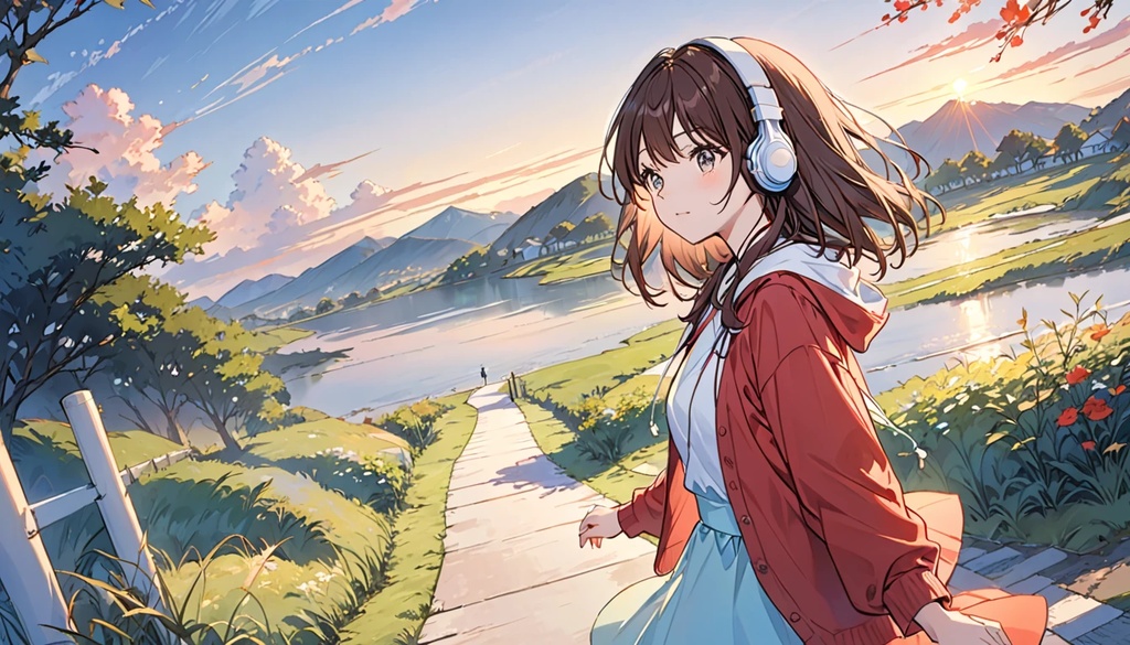 【作業用BGM】夕暮れの散歩道 - 夕日に染まる風景を眺めながら【フリーBGM・落ち着く・まったり】