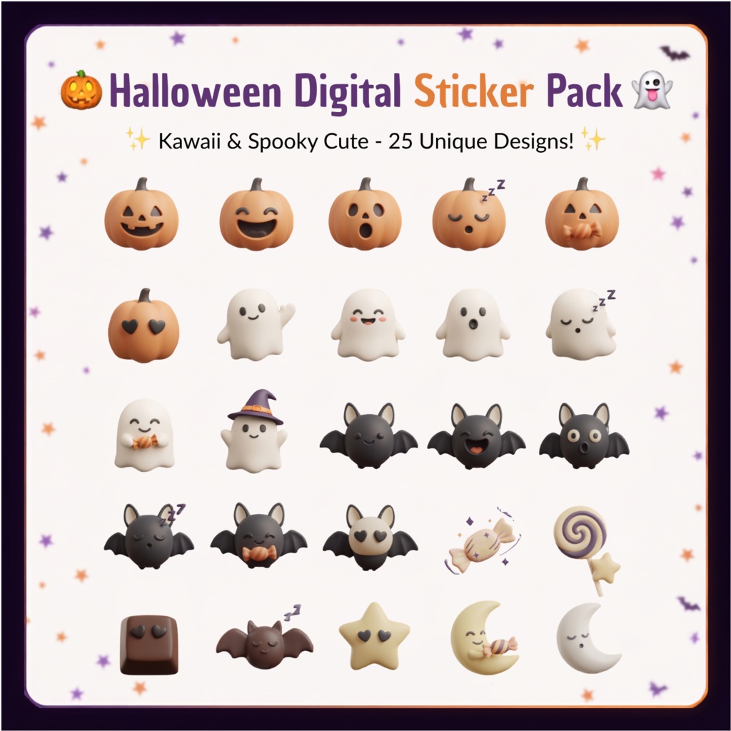【ハロウィン素材】デジタルステッカー 25個セット|PNG・背景透過