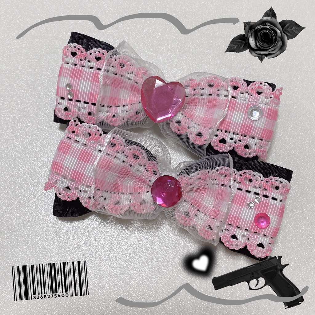 リボンヘアクリップ(黒×ピンク)