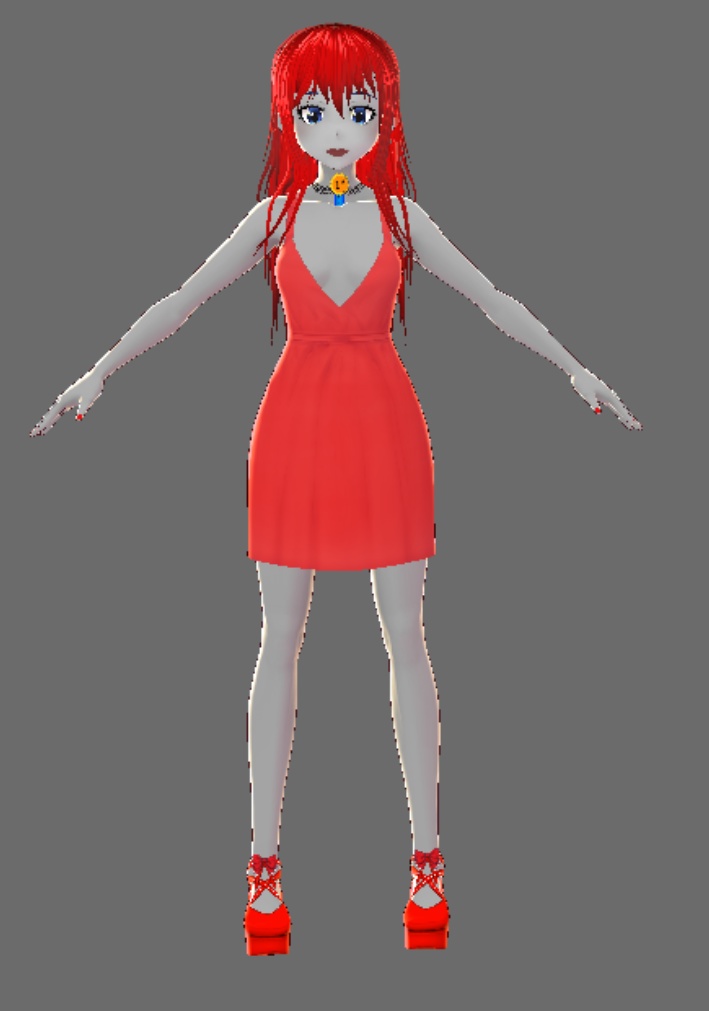 [VROID] Red Low-Cut Dress and Heels