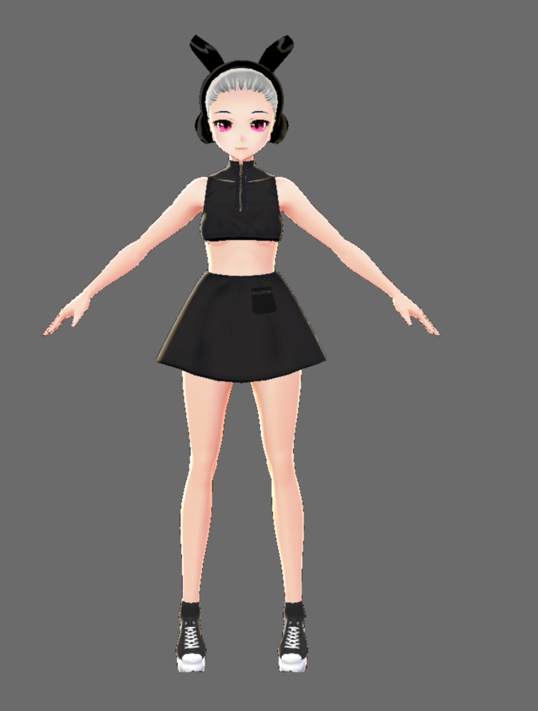 [VROID] Black Zipper 2-Piece Dress w/ Pocket