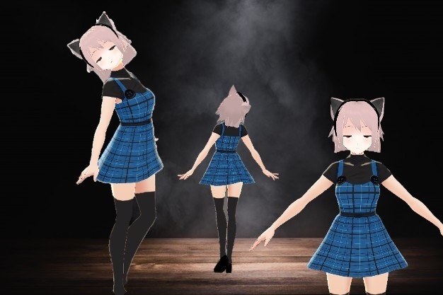 [3D Model] Cute Neko with Plaid Dress (VROID File, CAN be edited!)