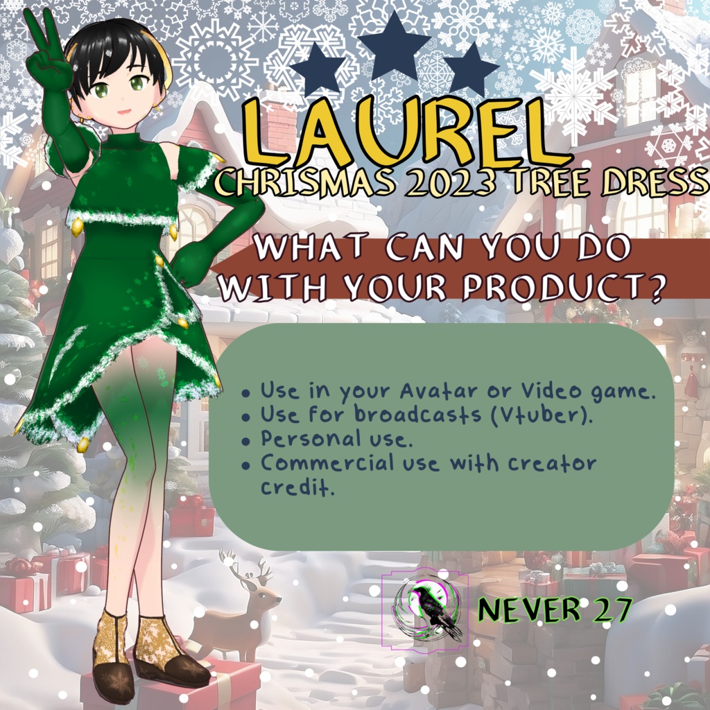 Outfit VRoid == LAUREL 2023 CHRISTMAS TREE GREEN OUTFIT==