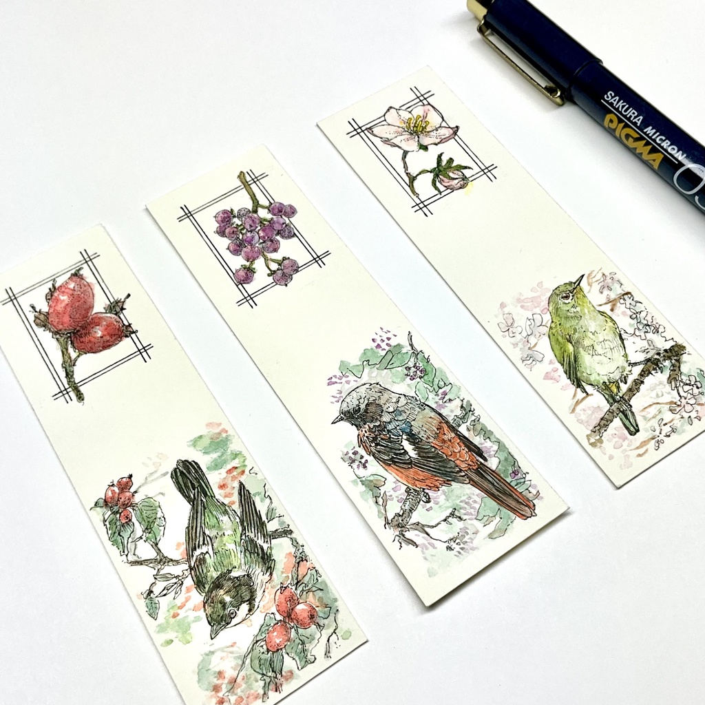 原画 小鳥と植物