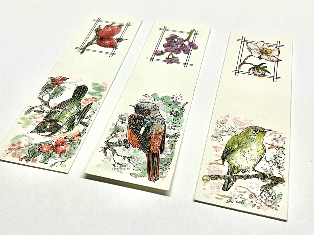 原画 小鳥と植物