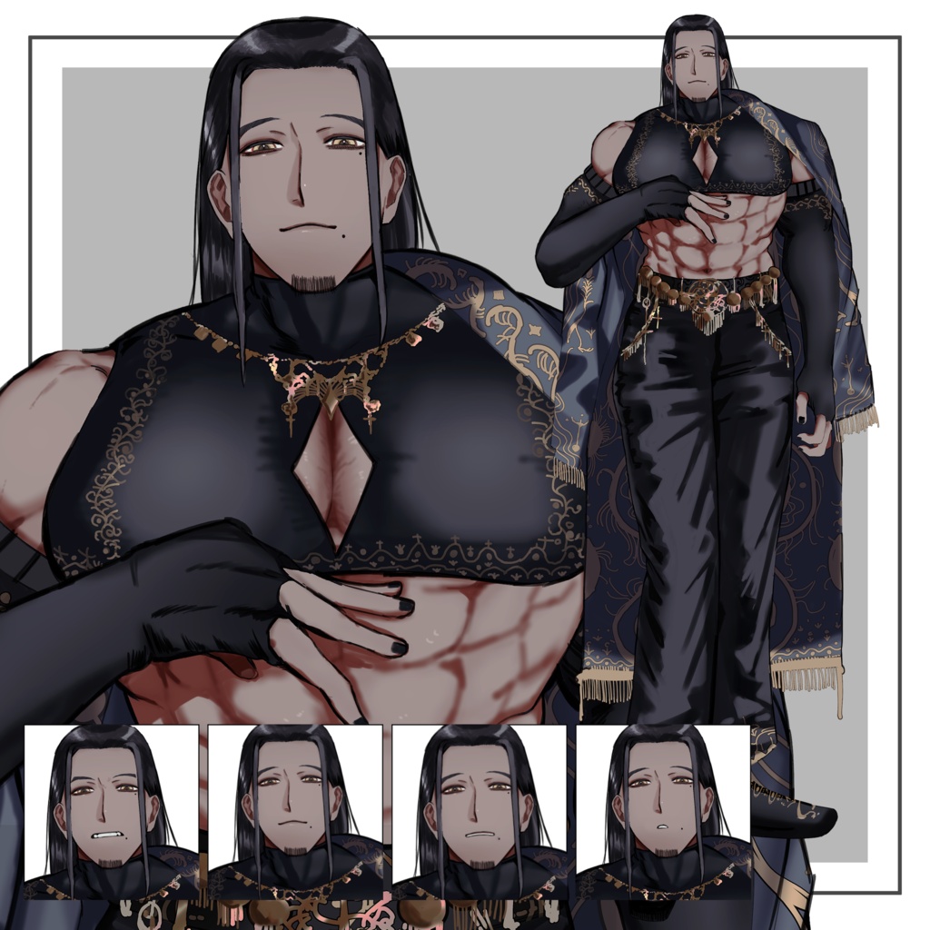 褐色屈強男性【全身立ち絵/表情差分あり】