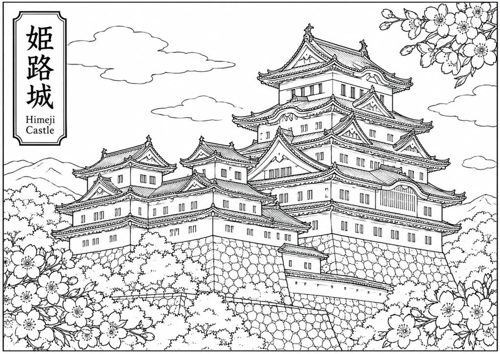 日本のお城・塗り絵(21選)