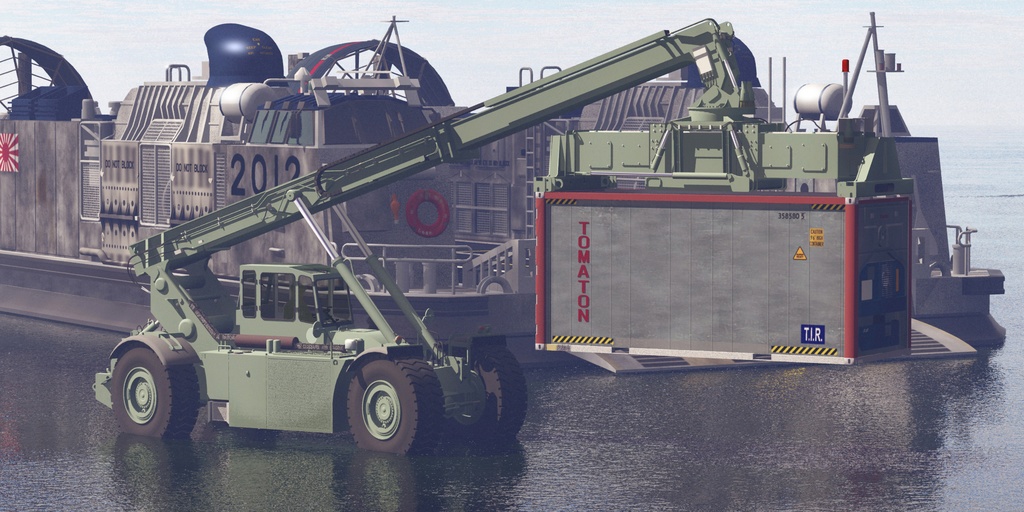 リーチスタッカー RT-240 アメリカ海兵隊仕様と付属冷凍コンテナ