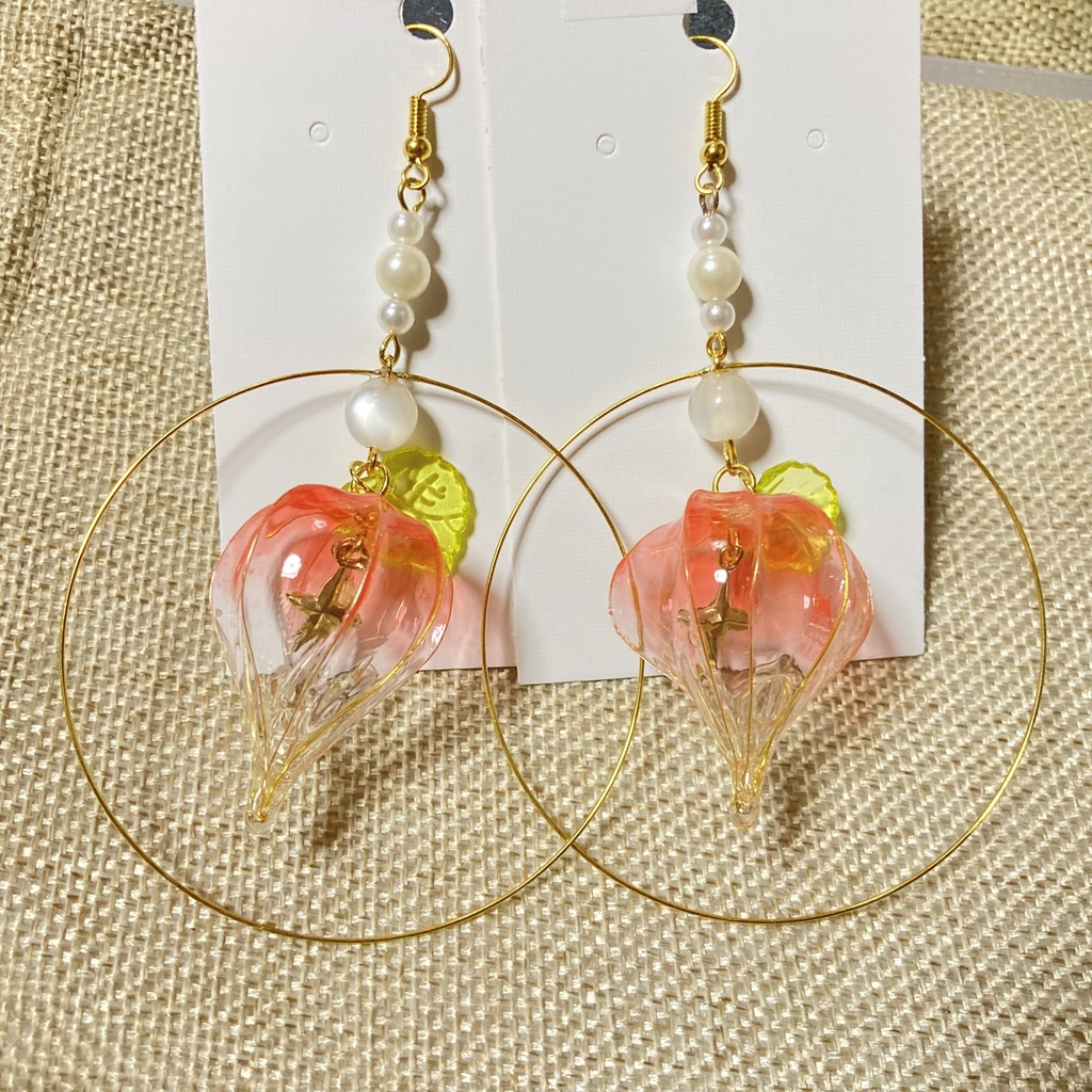 【ハンドメイド】紅鬼灯の大ぶりピアス