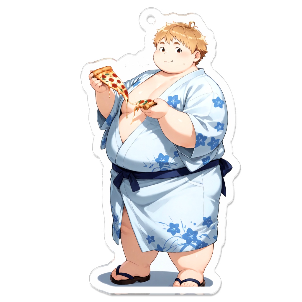 【アクリルキーホルダー（コーティング有り）】キャメル（浴衣でピザ）