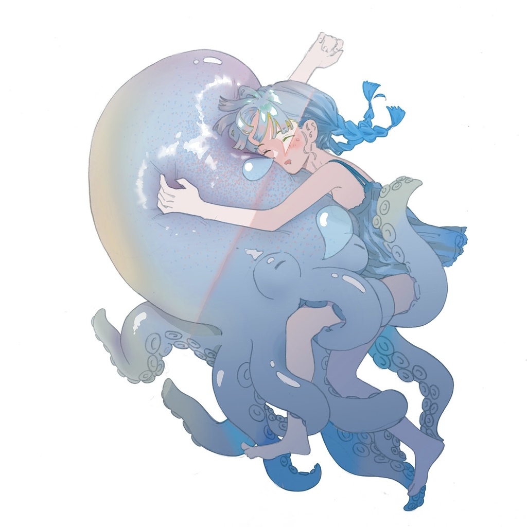 タコと女の子のシール