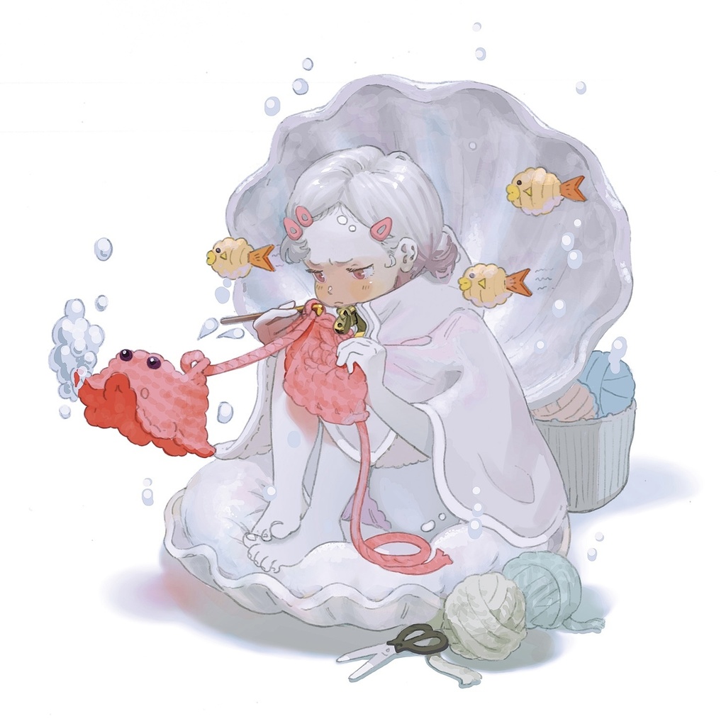 編み物と真珠の女の子のシール