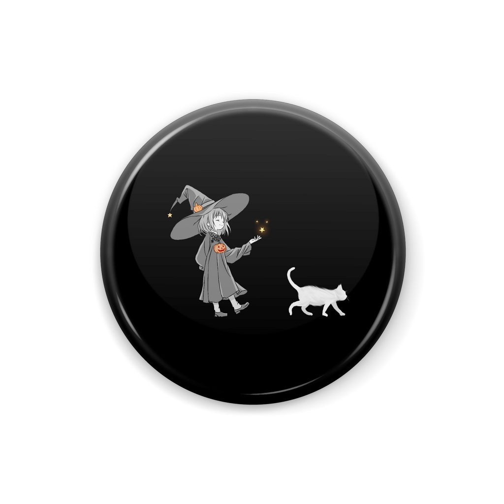 【ハロウィン】魔女と白猫の缶バッジ