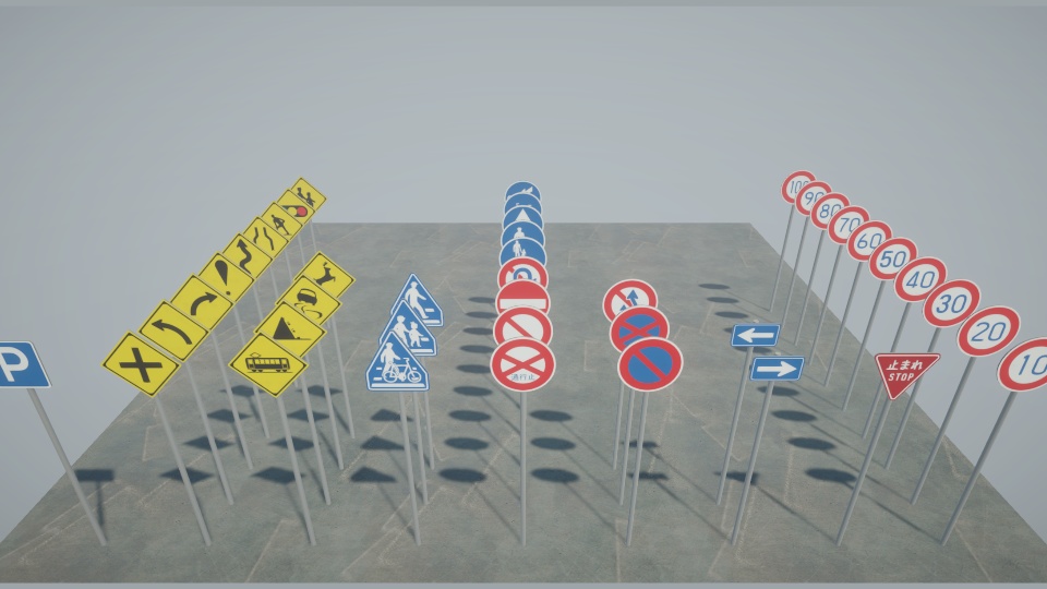 【42種・無料】道路標識3Dモデルセット